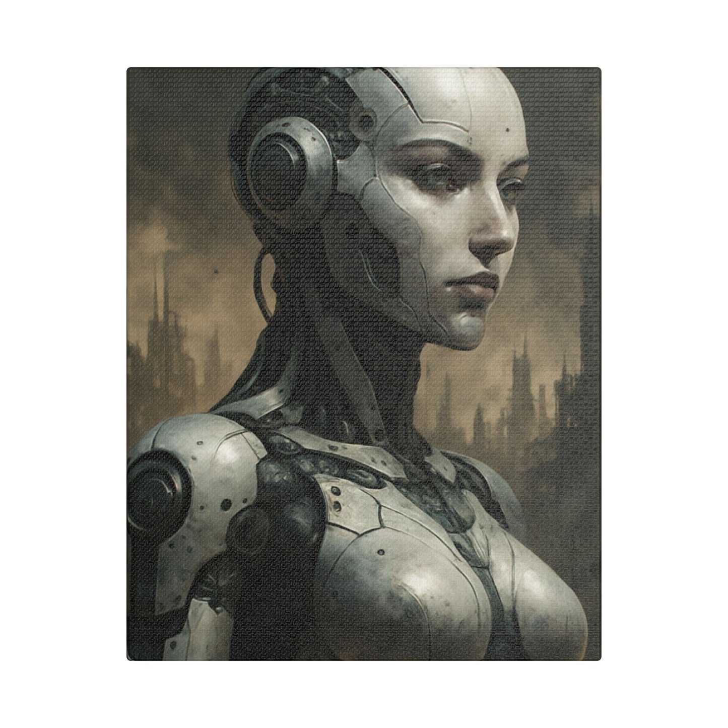 Futuristic Robot Canvas Art, Stretched Painting, Wall Decor for Tech Lovers, Sci-Fi Home Office, Unique Gift Idea, AI Artwork