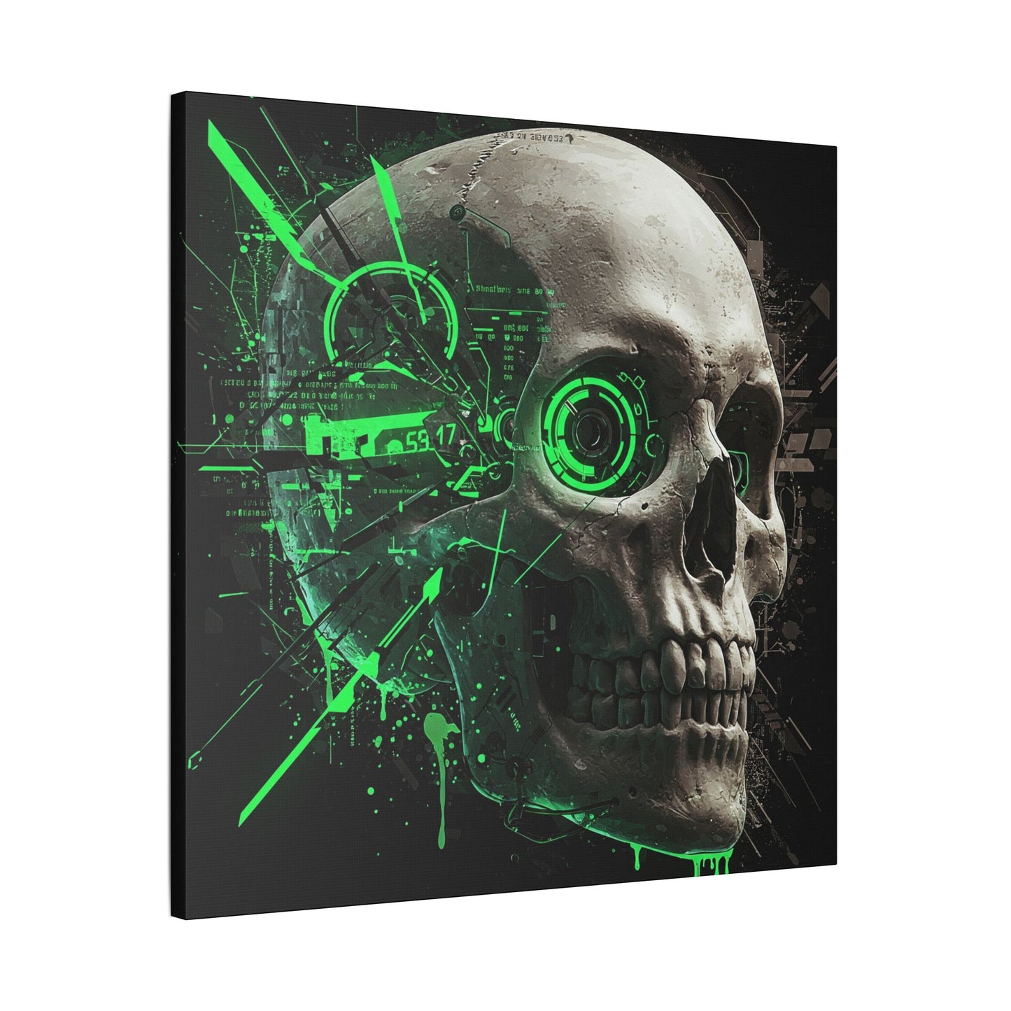 Digital Skull Art Wall Decor, Futuristic Skull Canvas Print, Cyberpunk Home Decor, Gothic Decoration, Unique Gift for Halloween