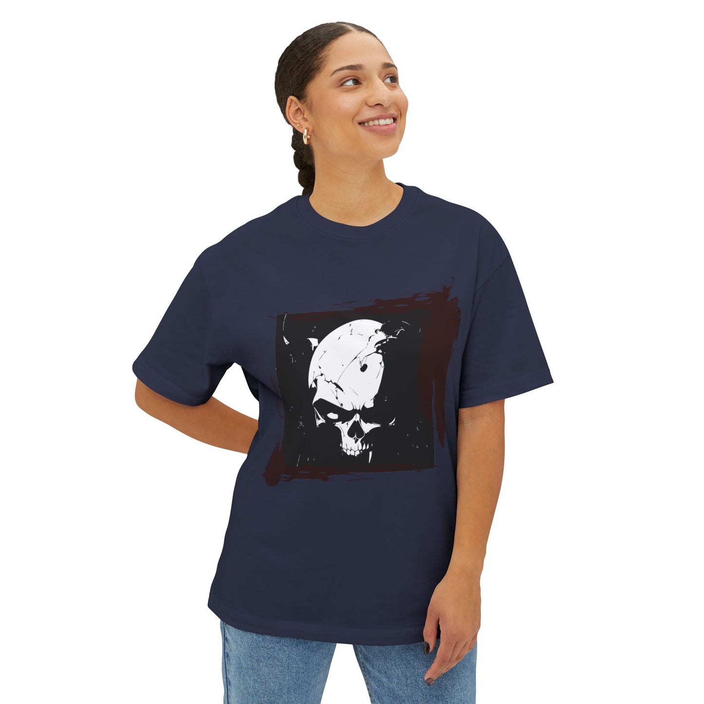 Edgy Skull Graphic Tee | Unisex Oversized Boxy Tee for Casual Wear, Halloween, Street Style, Gift for Him/Her, Unique Fashion
