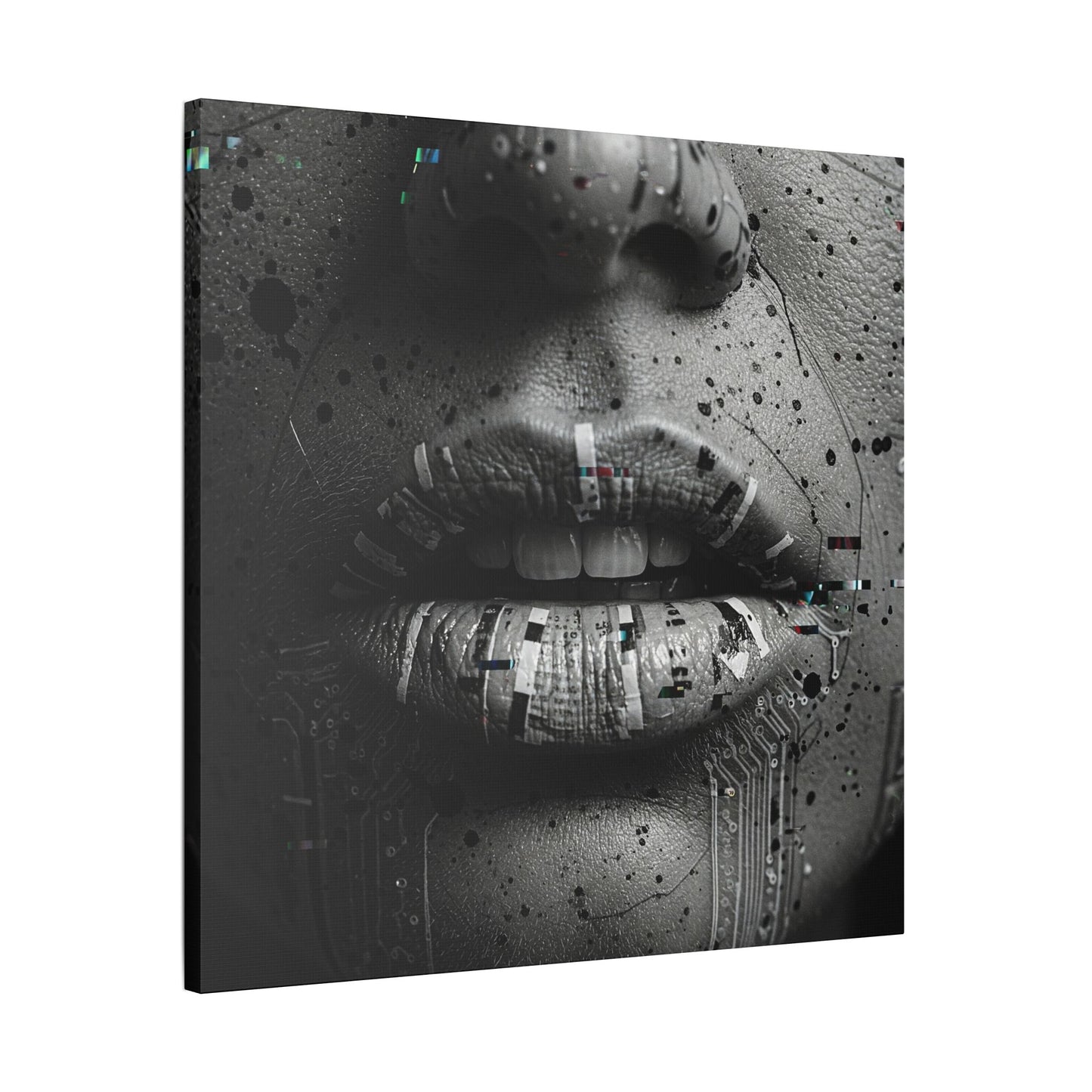 Gothic Lips Art Canvas, Digital Art Print, Unique Home Decor, Contemporary Wall Art, Cyberpunk Aesthetic, Perfect Gift