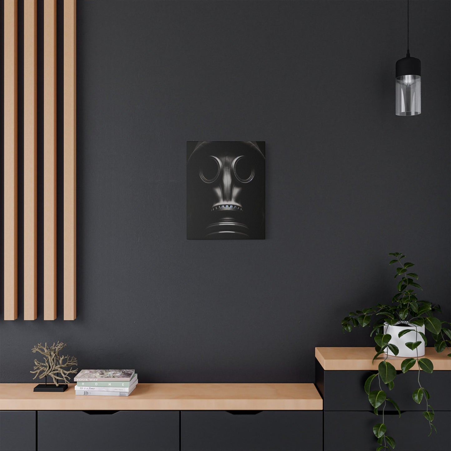 Stylish Gas Mask Art Canvas, Dark Aesthetic Wall Decor, Unique Gift for Art Lovers, Modern Home Accent, Gothic Room Art