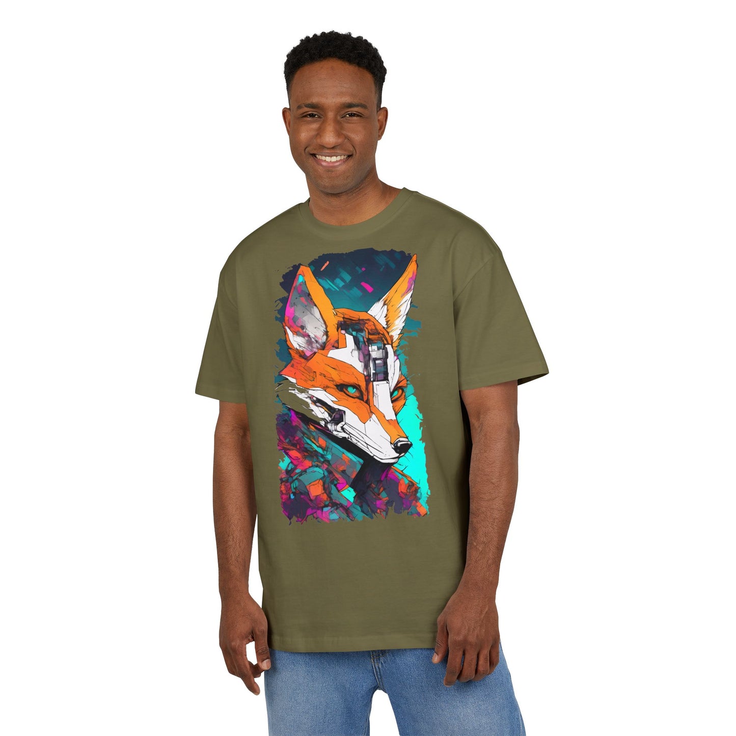Futuristic Fox Design Unisex Oversize Tee, Graphic Tee, Cool T-Shirt, Unique Gift, Casual Wear