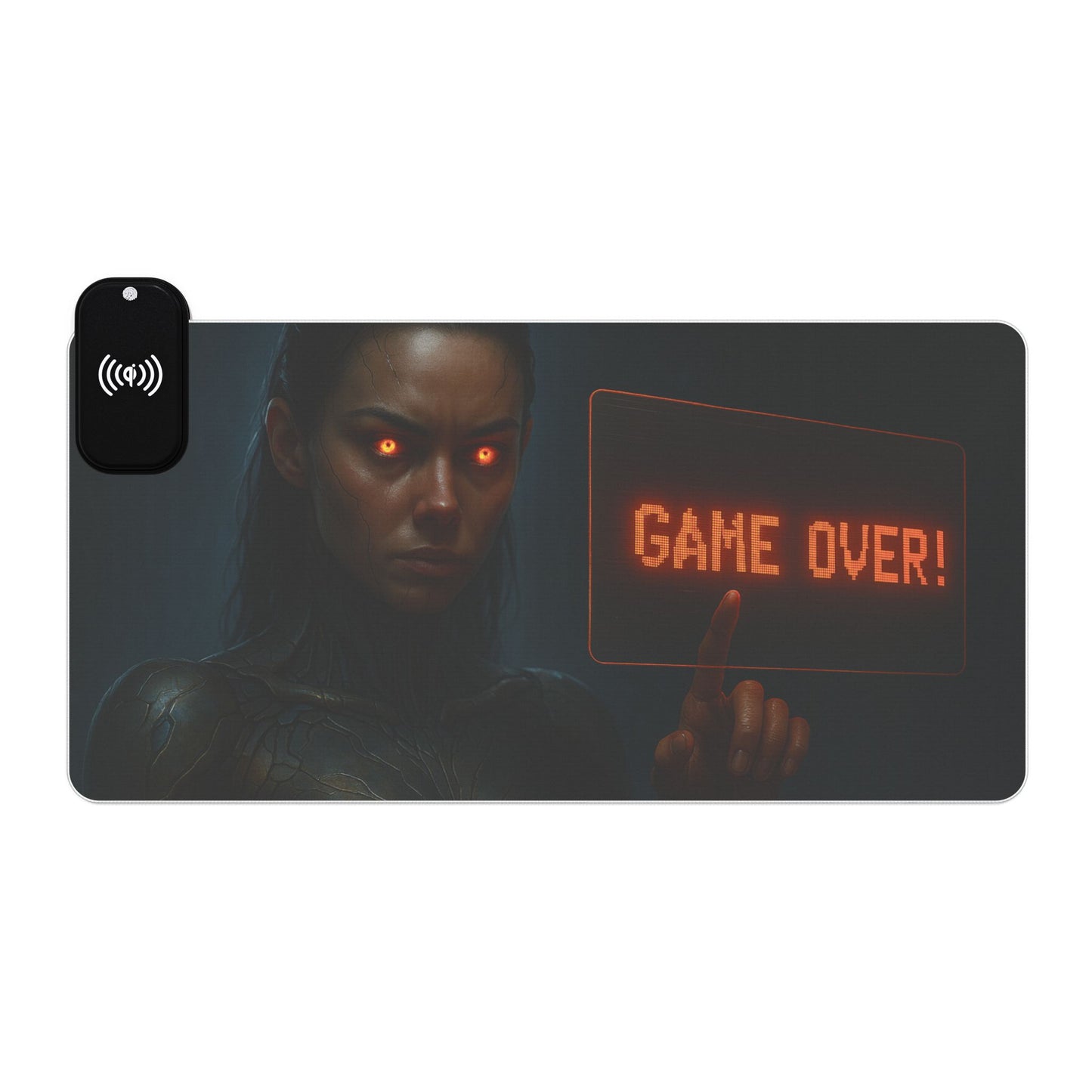 LED Gaming Mouse Pad with Wireless Charging - Game Over Design, Computer Accessory, Gamer Gift, Desk Decor, LED Light Pad, Gaming Desk