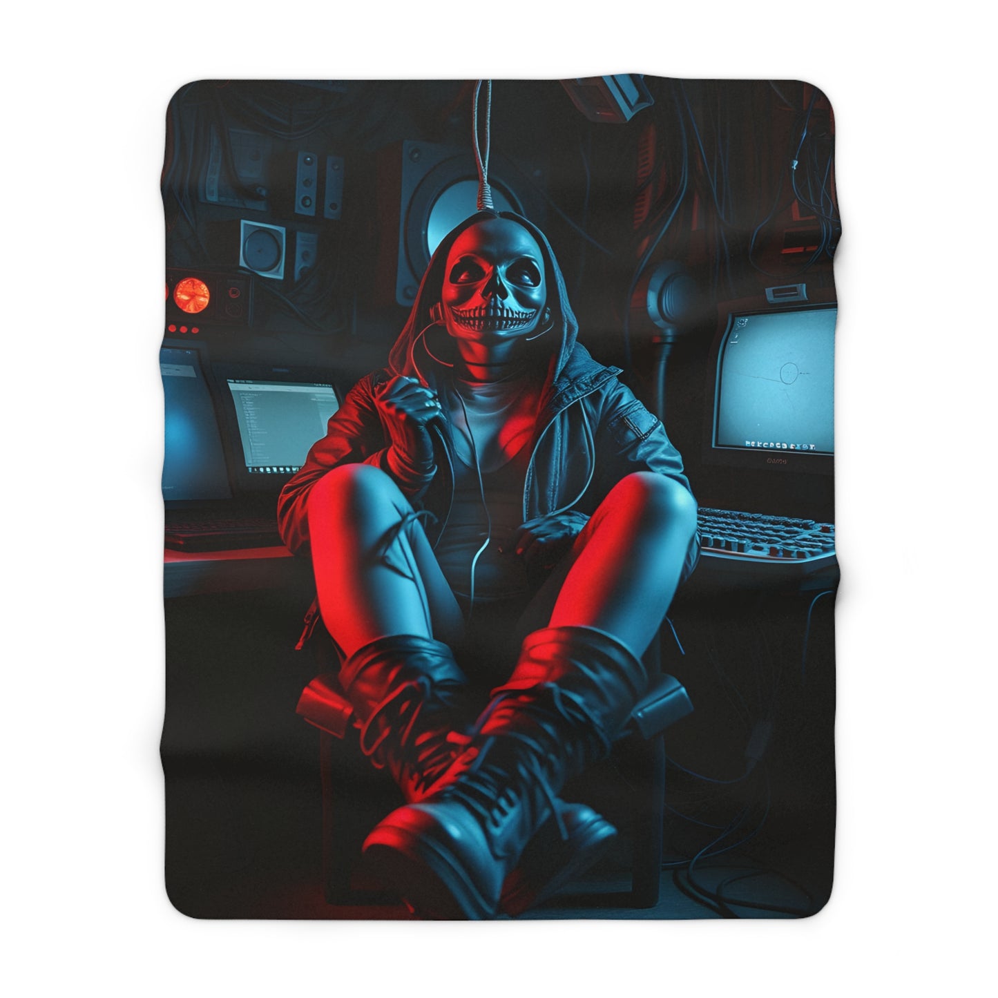 Cyberpunk Sherpa Fleece Blanket - Cozy Design for Gaming Lovers