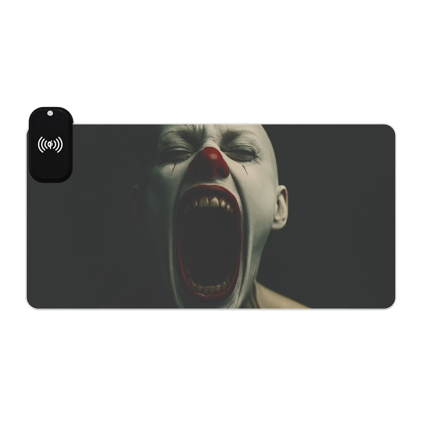 LED Gaming Mouse Pad with Wireless Charging - Creepy Clown Design, RGB Light Up Desk Mat, Gamer Gift, Office Decor, Halloween Accessory