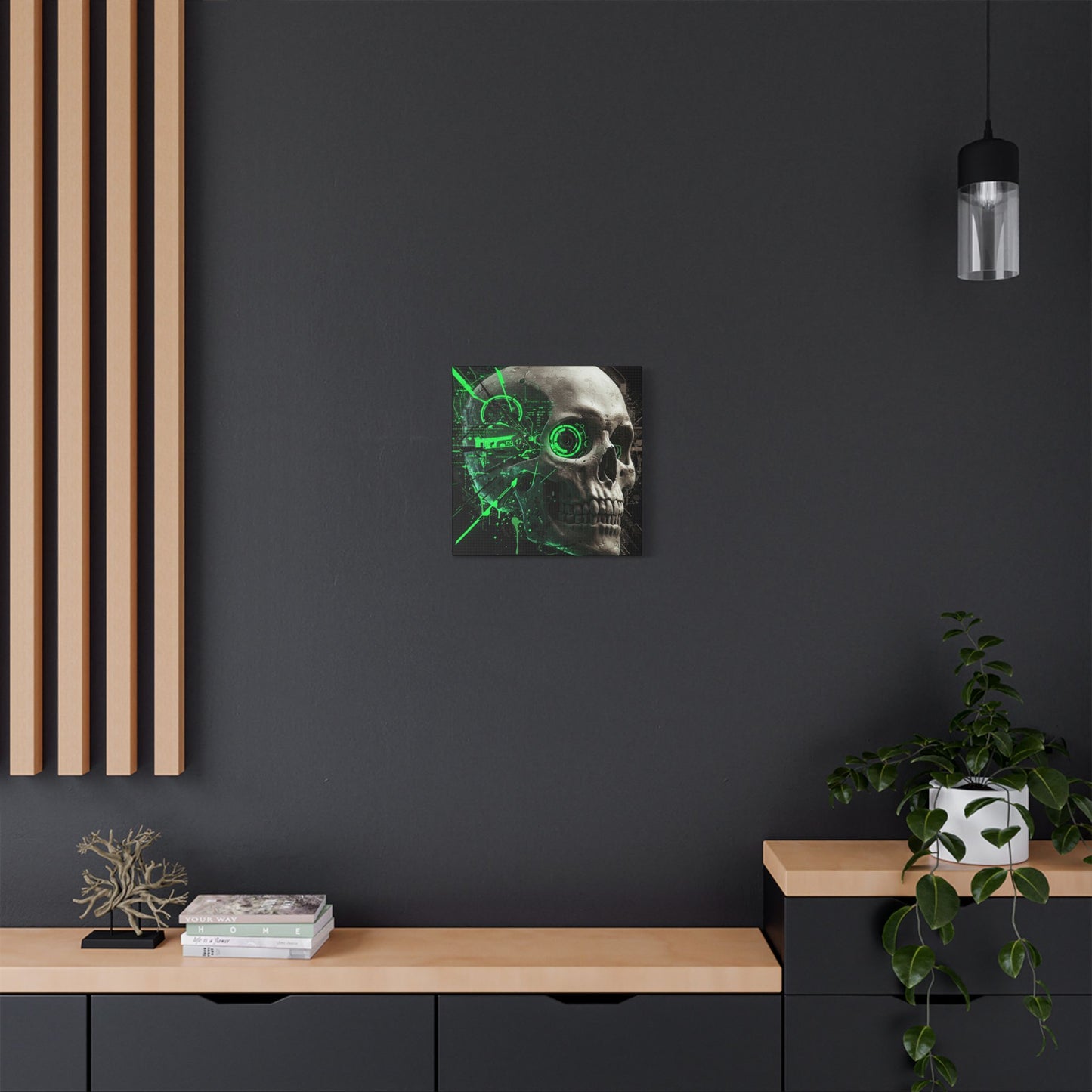 Digital Skull Art Wall Decor, Futuristic Skull Canvas Print, Cyberpunk Home Decor, Gothic Decoration, Unique Gift for Halloween