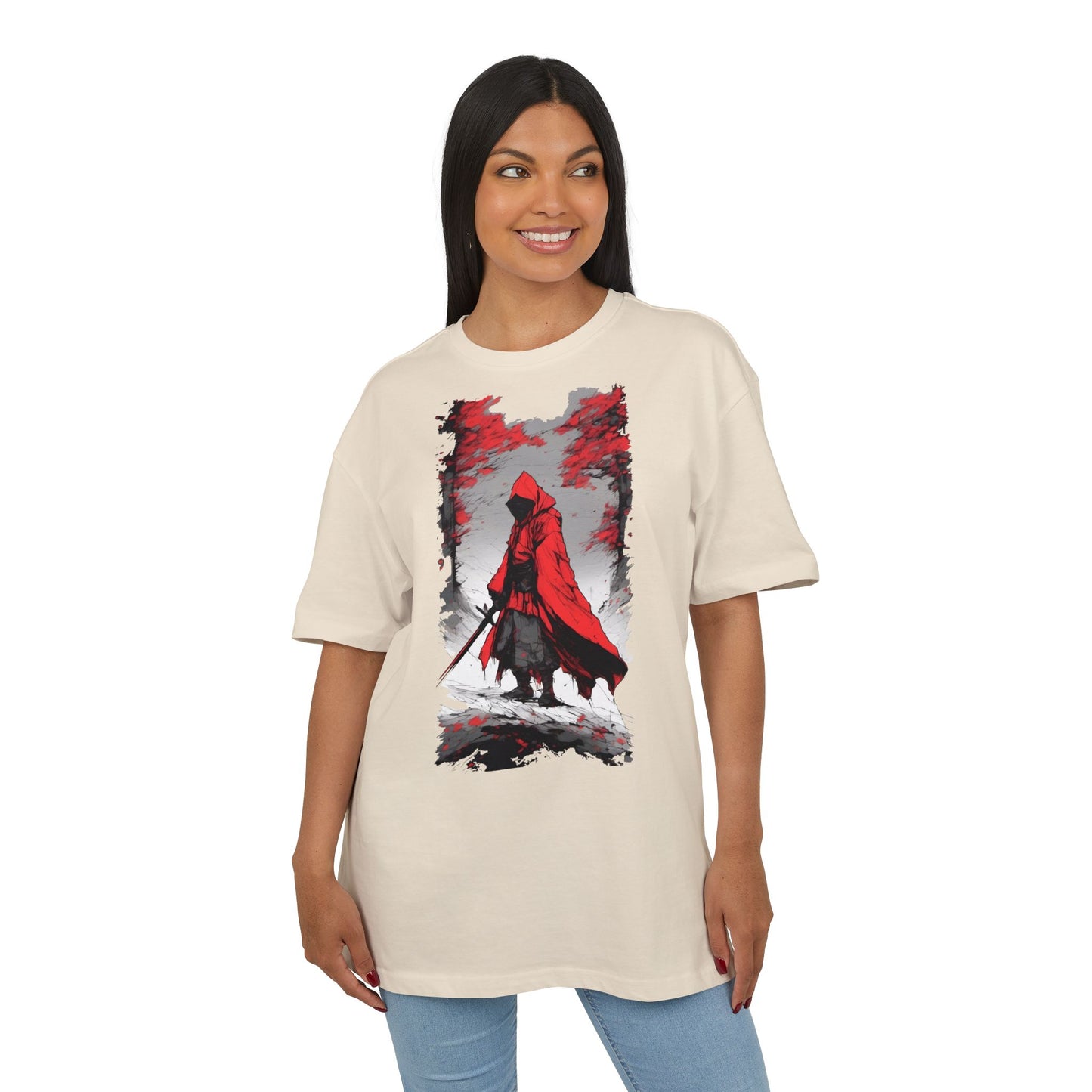 Stylish Unisex Heavy Oversize Tee - Red Hooded Figure Design, Graphic Tee, Casual Wear, Streetwear, Gifts for Men and Women