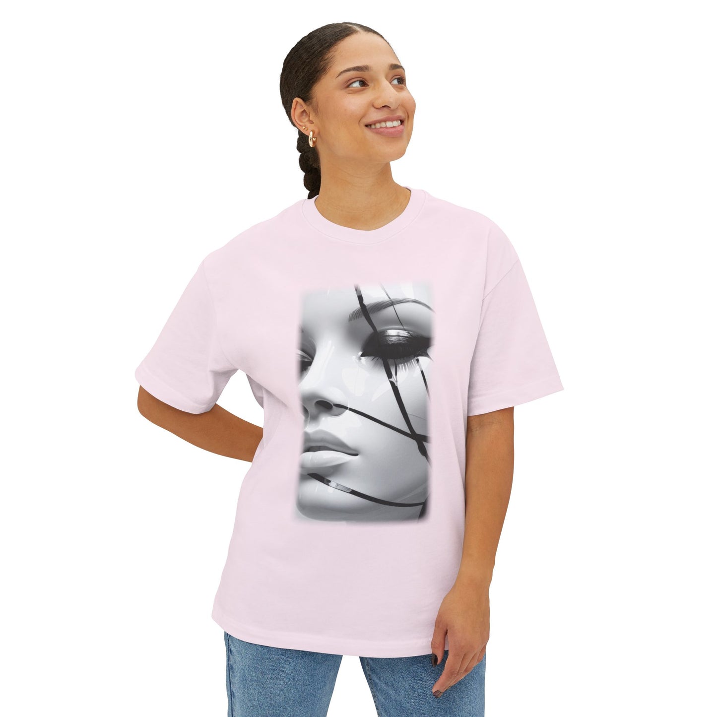 Chic Oversized Graphic Tee with Striking Design, Streetwear, Casual Style, Fashion Statement, Gift for Art Lovers