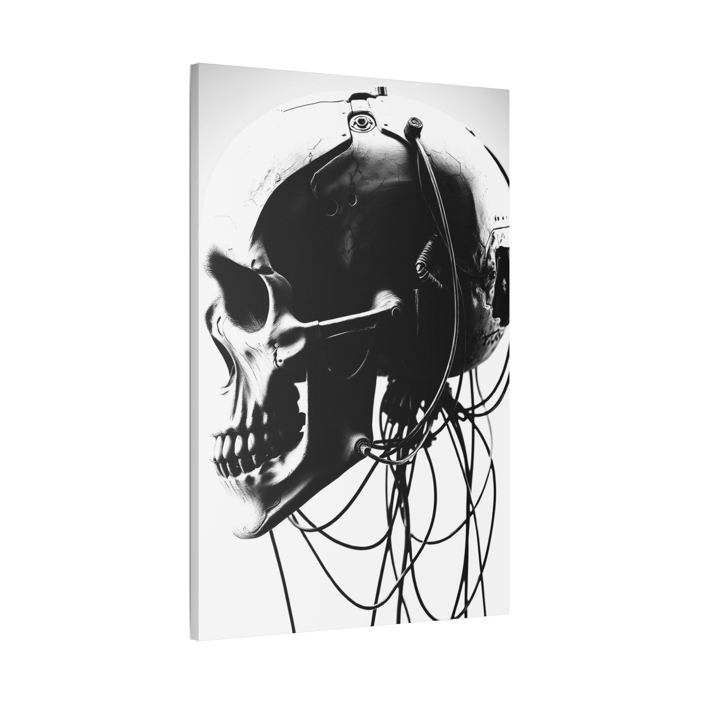 Gothic Skull Canvas Art, Black and White Stretched Wall Decor, Edgy Home Aesthetic, Perfect for Halloween and Punk Lovers