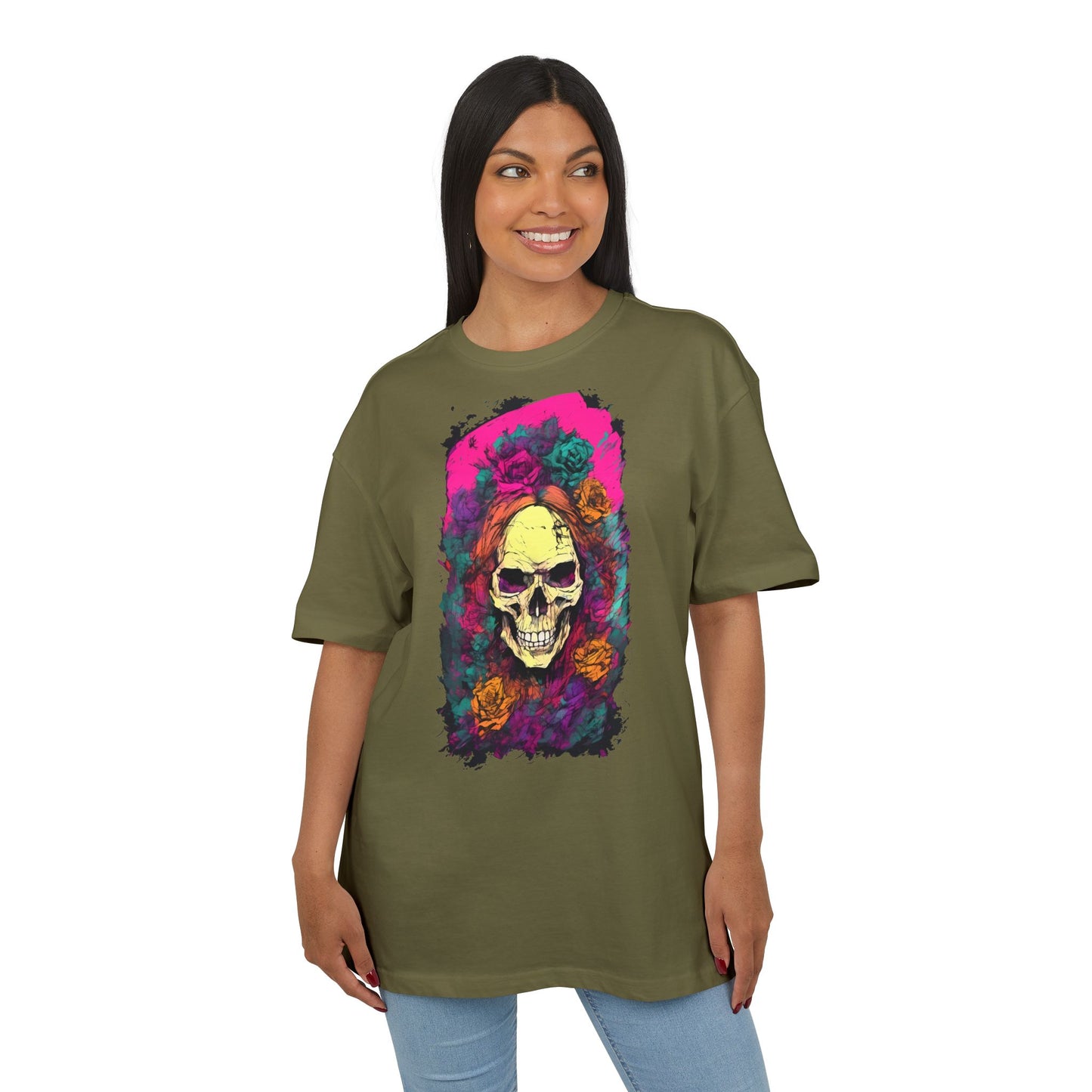 Skull Floral Oversize Tee - Graphic T-Shirt for Halloween, Festival Wear, Unisex Casual, Unique Gift
