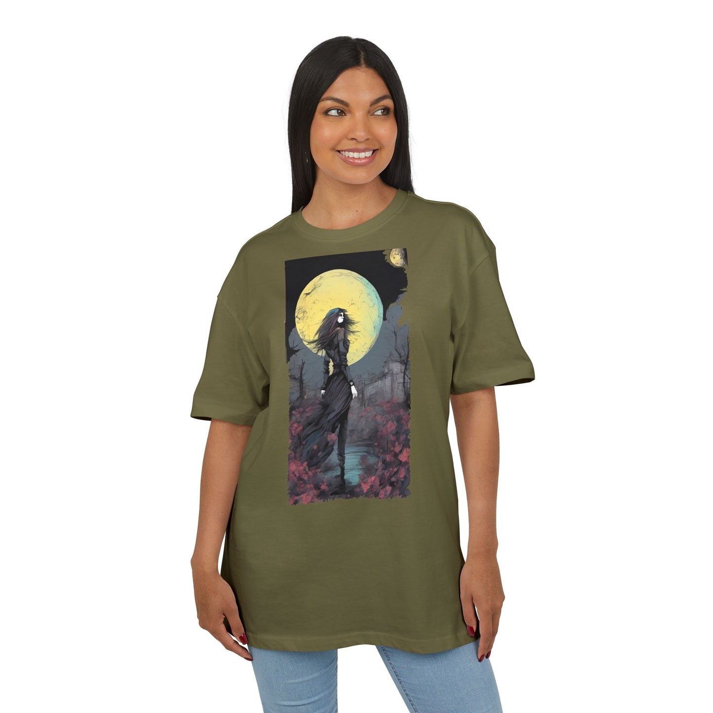 Moonlit Witch Oversize Tee, Cozy Casual Wear, Halloween Outfit, Gothic Style, Gift for Her, Everyday Fashion