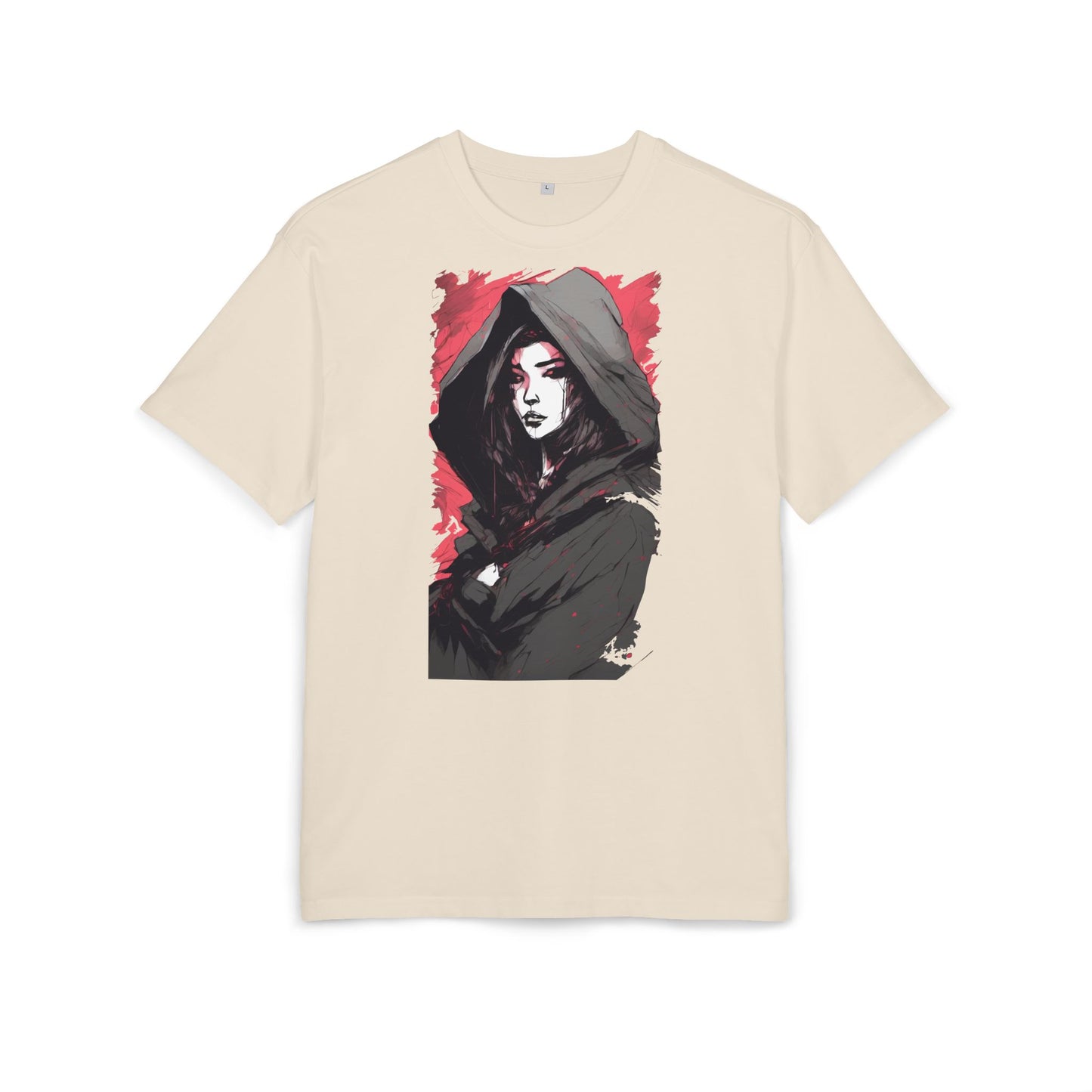 Artistic Oversize Tee with Hooded Character Design, Unisex Streetwear, Graphic Tee, Casual Wear, Unique Gift, Fashion Statement