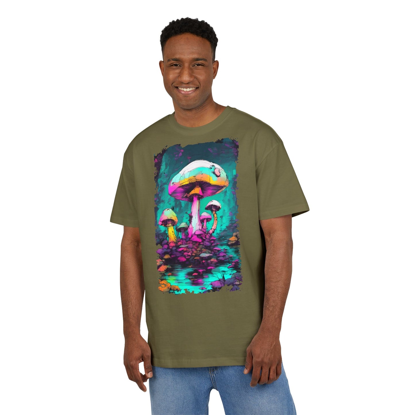 Psychedelic Mushroom Unisex Oversized Tee, Retro Graphic T-Shirt, Festival Wear, Street Style, Unique Gift for Nature Lovers