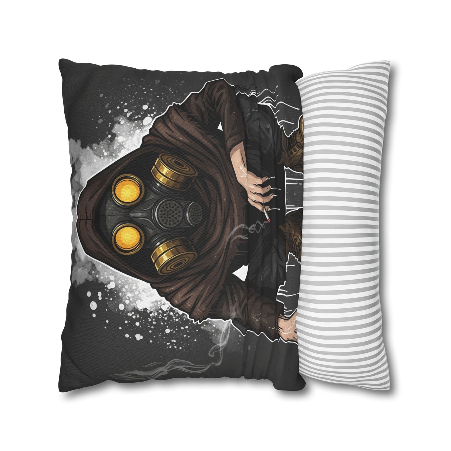 Gothic Gas Mask Pillowcase - Unique Home Decor, Edgy Throw Pillow, Gifts for Sci-Fi Fans, Alternative Room Style, Men’s Bedroom Decor