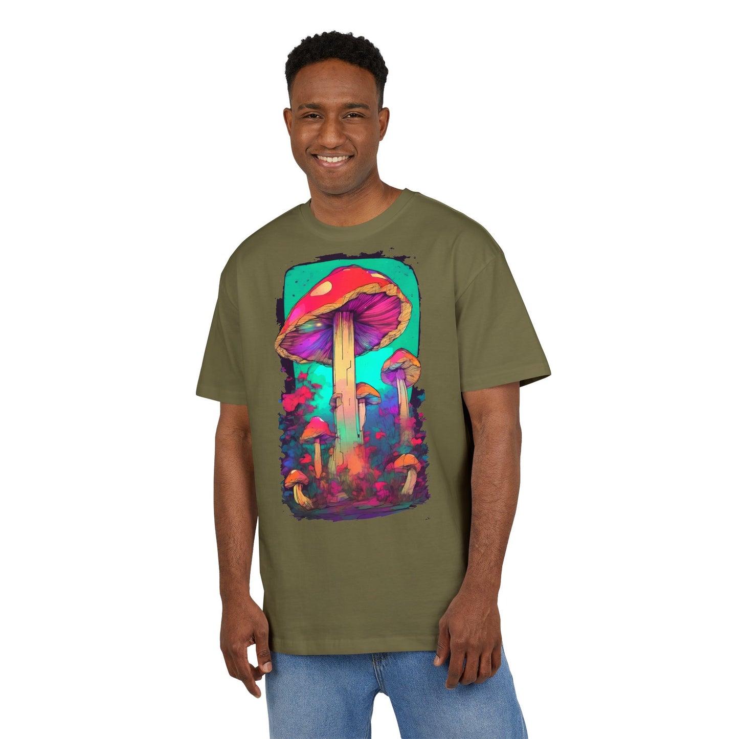 Vibrant Mushroom Art Oversized Tee, Unisex Graphic T-Shirt, Trendy Casual Style, Nature Lover Gift, Festival Clothing, Psychedelic Design