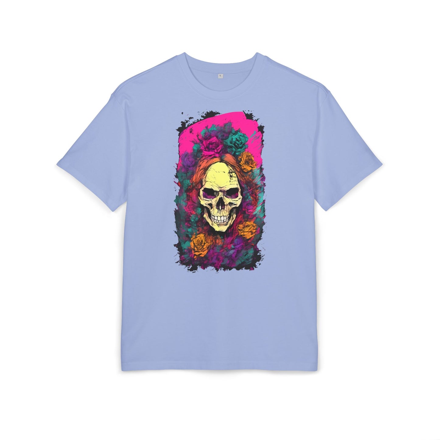 Skull Floral Oversize Tee - Graphic T-Shirt for Halloween, Festival Wear, Unisex Casual, Unique Gift