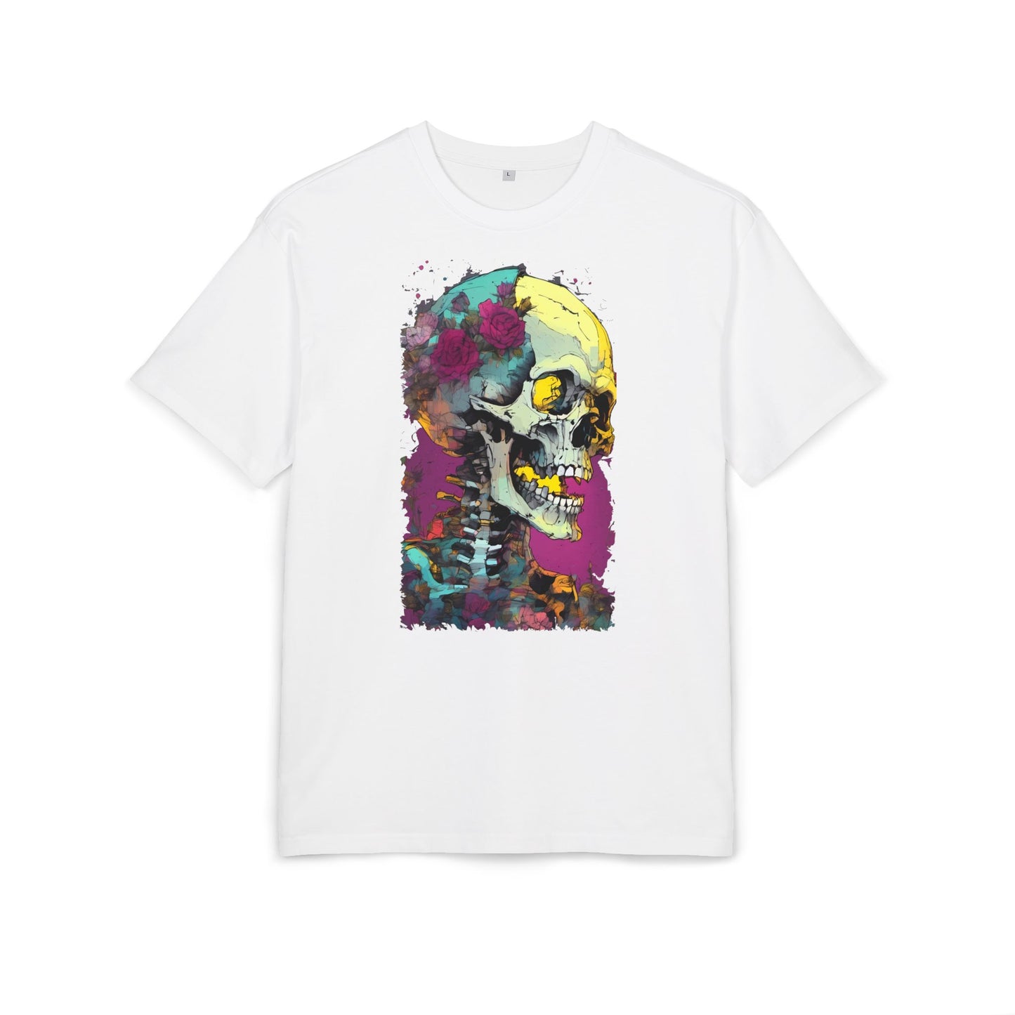Colorful Skull Oversize Tee, Unisex Graphic Shirt, Edgy Streetwear, Casual Summer Top, Halloween Costume, Gift for Art Lovers