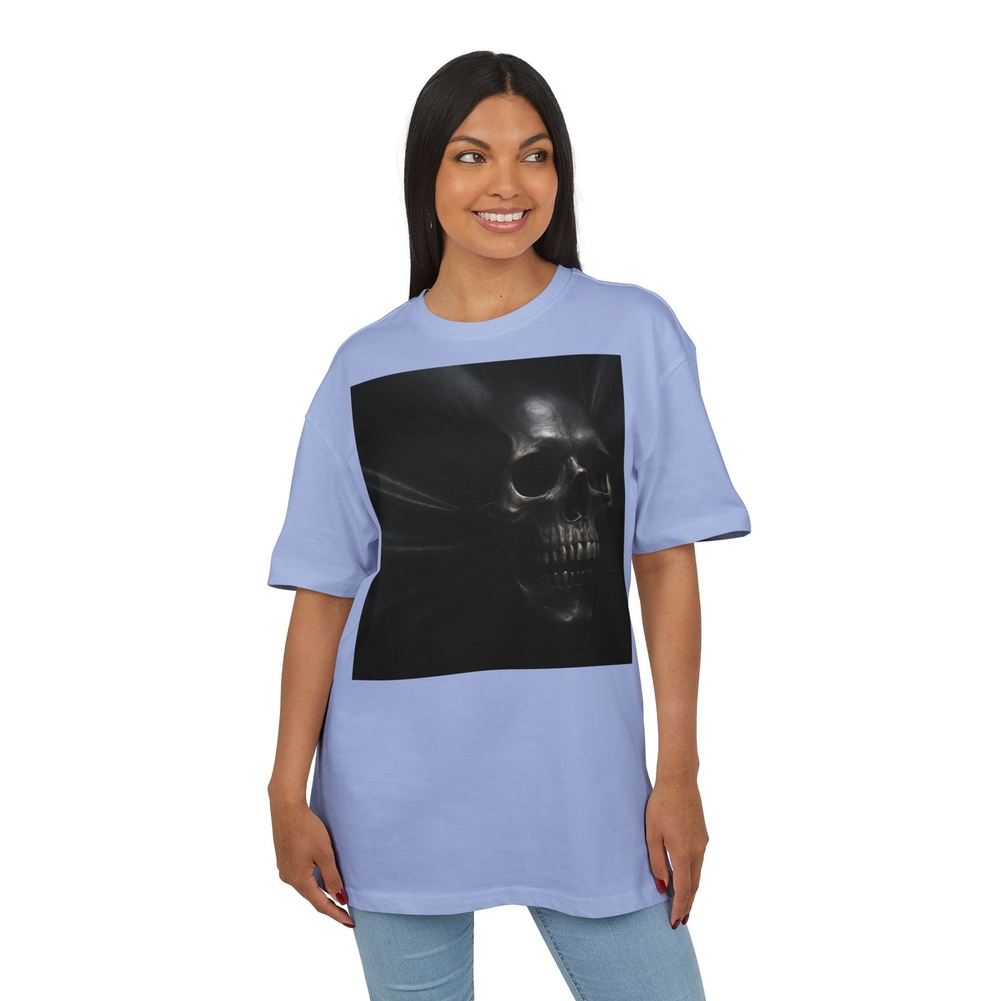 Skull Graphic Oversized Tee - Unisex Heavy Tee for Casual Wear, Street Style, Halloween Attire, Gift for Friends, Unique Art Tee