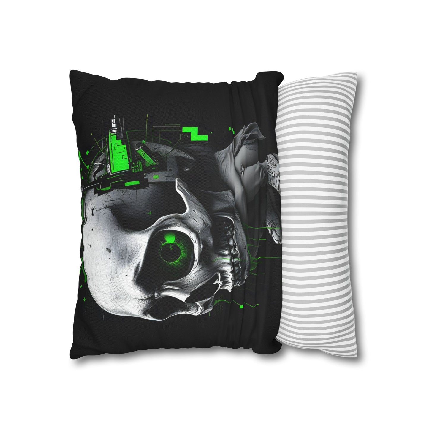 Edgy Skull Pillowcase | Gaming Decor, Modern Home Accent, Halloween Gift, Unique Couch Pillow, Cyberpunk Style