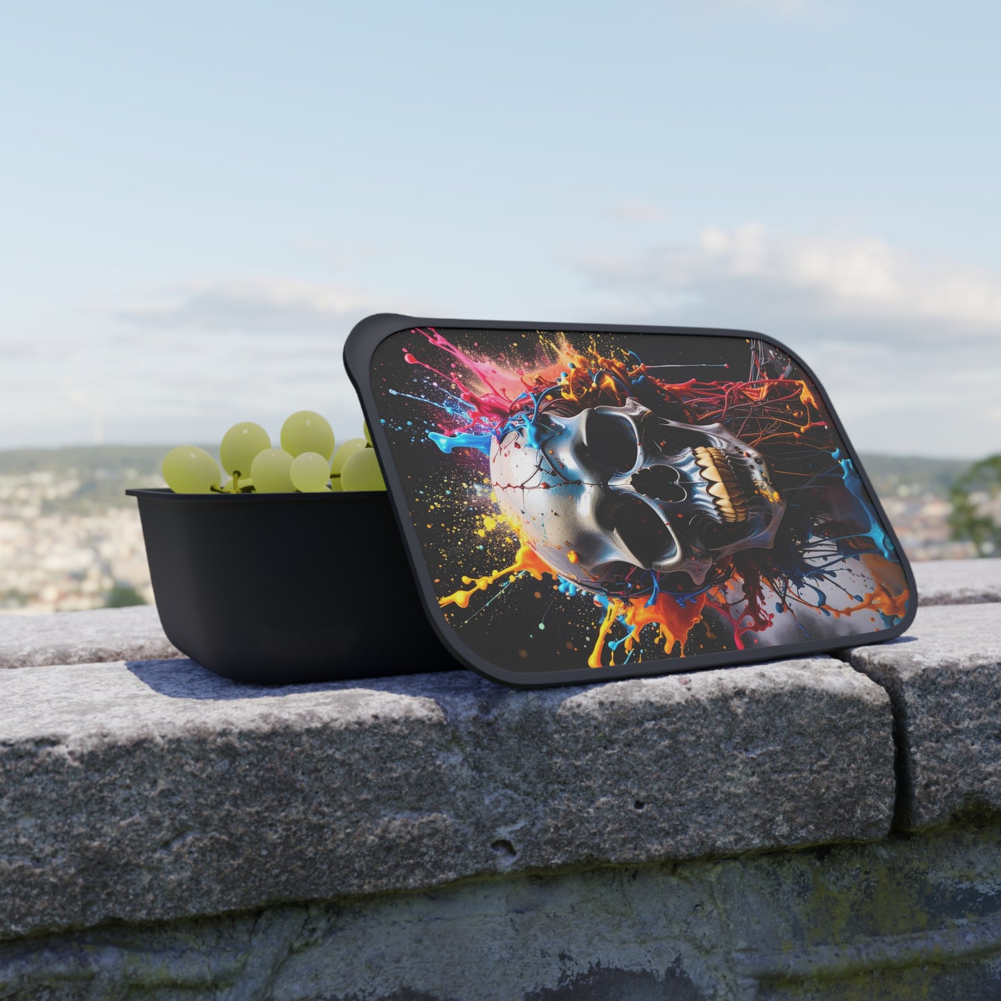 Vibrant Skull Bento Box with Utensils - Perfect for Lunches, Gifts, Halloween, Retro Style, Eco-Friendly Meal Prep