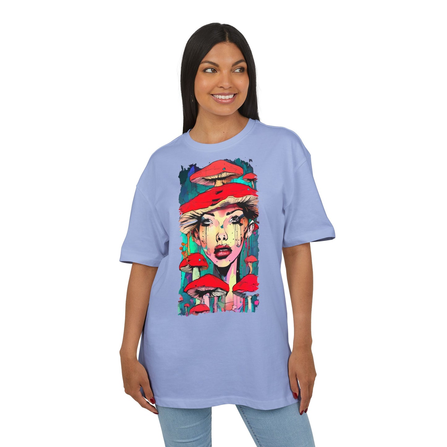 Colorful Art Tee, Unisex Heavy Oversize Tee with Mushroom Design, Casual Wear, Graphic Shirt, Gift for Art Lovers, Streetwear Style