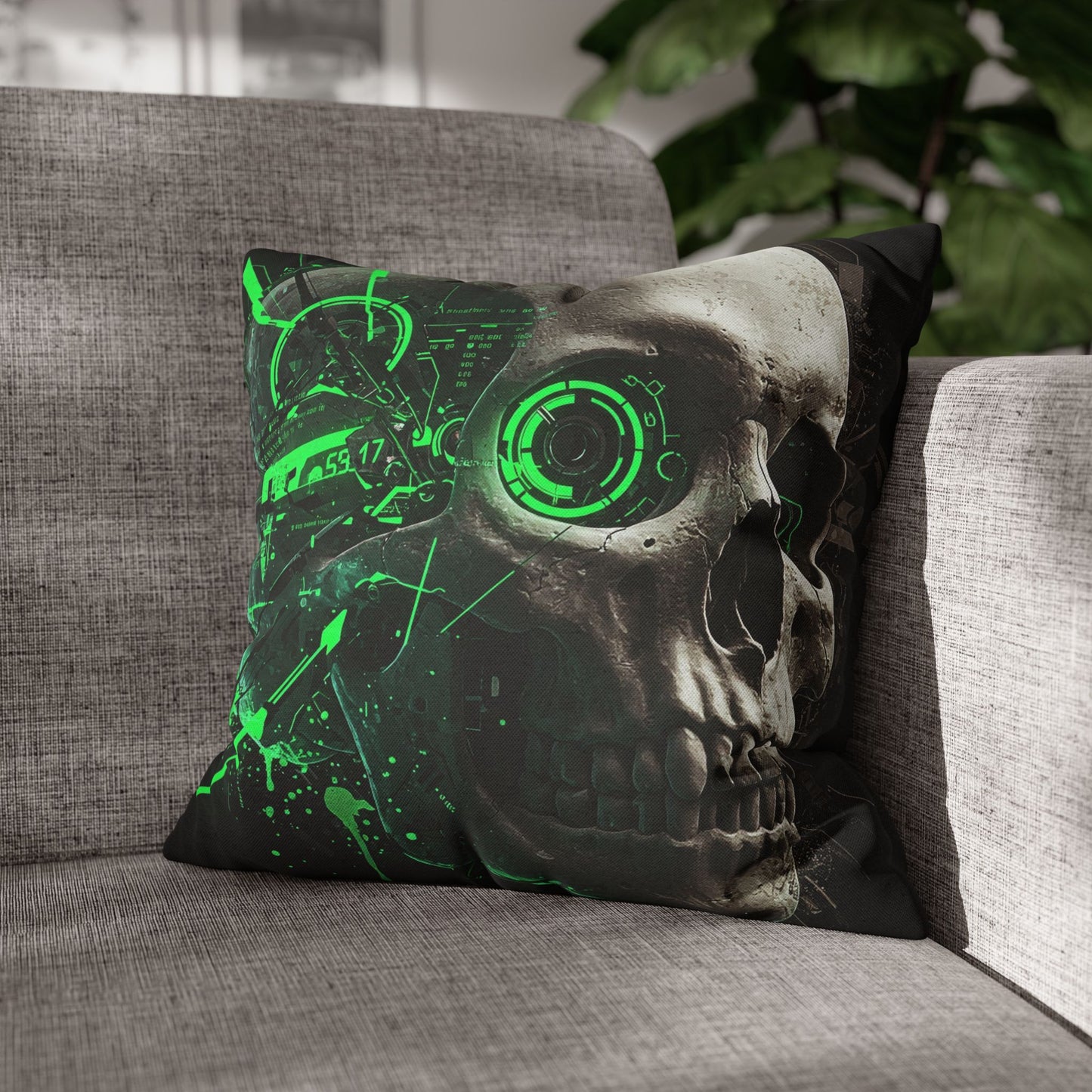 Futuristic Skull Pillowcase - Edgy Home Decor, Gothic Accessories, Cyberpunk Living Room, Halloween Decorations, Unique Gift Idea