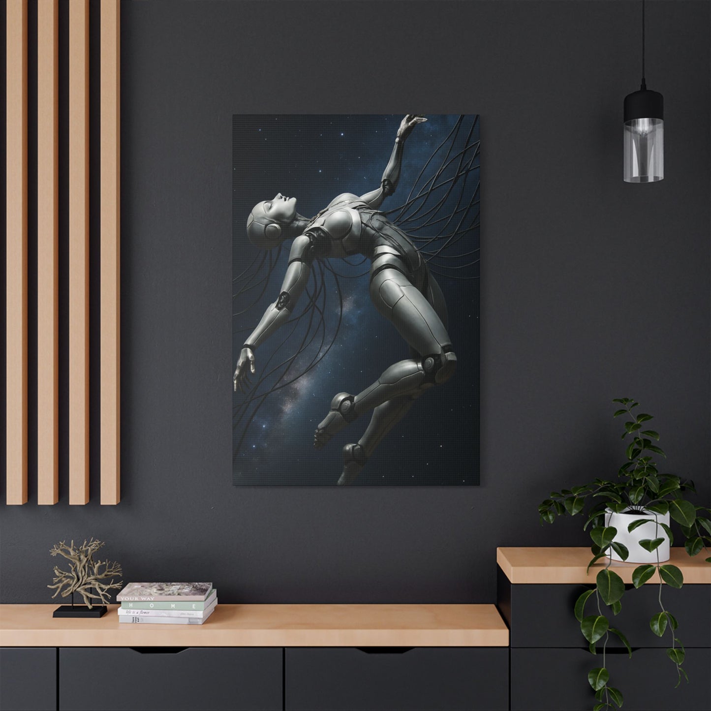 Satin Canvas Art Print, Futuristic Robot Wall Decor, Unique Home Artwork, Cyberpunk Aesthetic, Gift for Tech Lovers