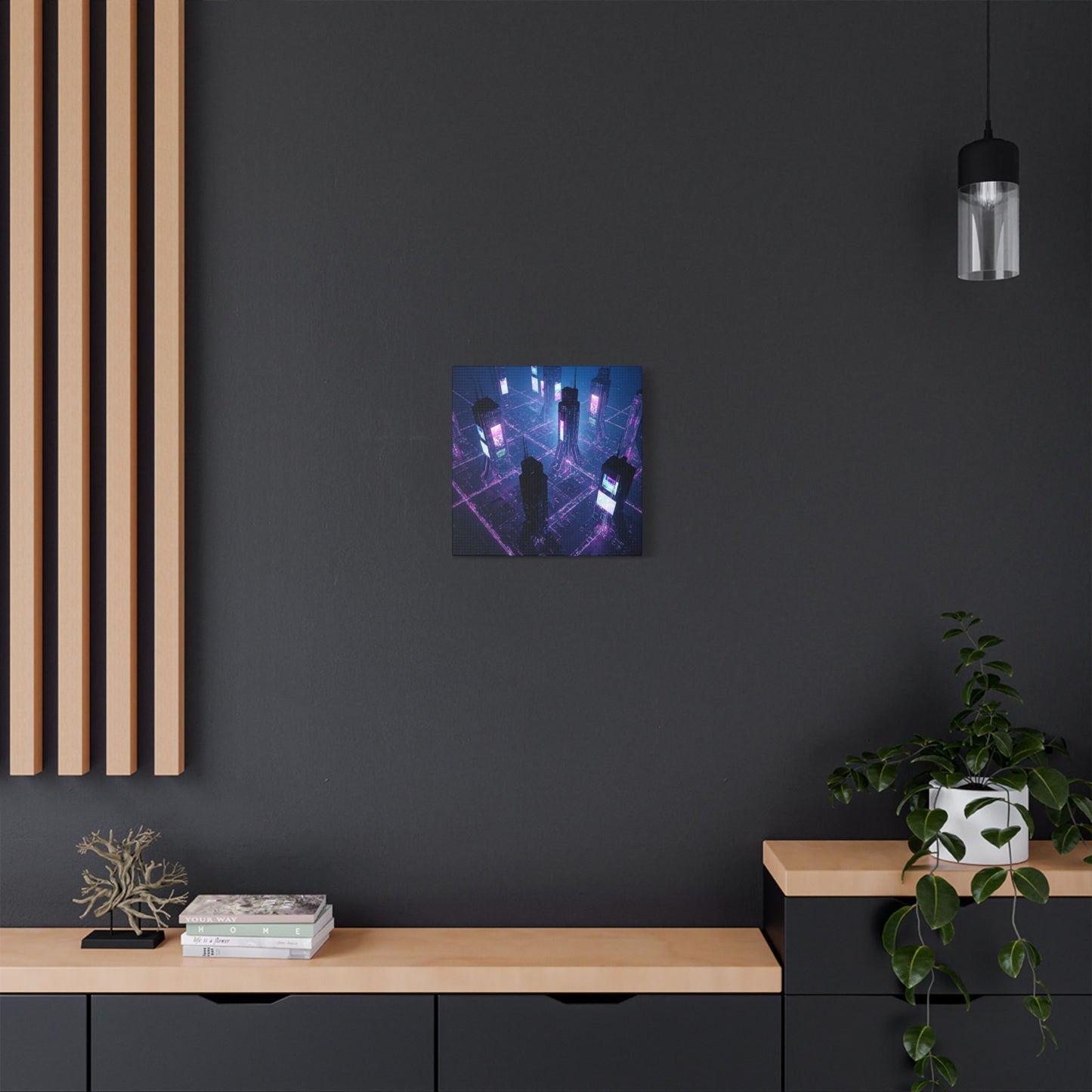 Futuristic Art Canvas, Urban Wall Decor, Retro Digital Print, Cyberpunk Artwork, Modern Home Aesthetic