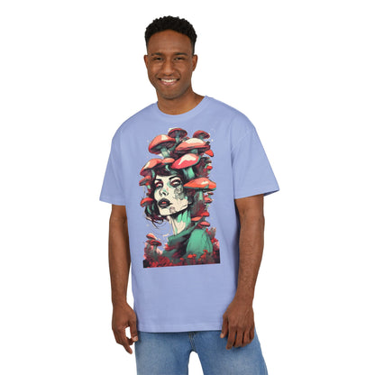 Mushroom Woman Oversized Tee, Bohemian Graphic T-Shirt, Unique Art Tee, Festival Wear, Streetwear Style Top