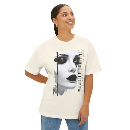 Chic Art Print Boxy Tee, Oversized Graphic T-Shirt, Fashionable Streetwear Top, Unique Women’s Cotton Tee, Casual Everyday Wear