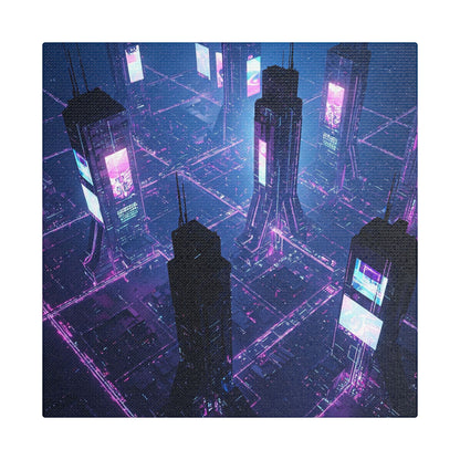 Futuristic Art Canvas, Urban Wall Decor, Retro Digital Print, Cyberpunk Artwork, Modern Home Aesthetic