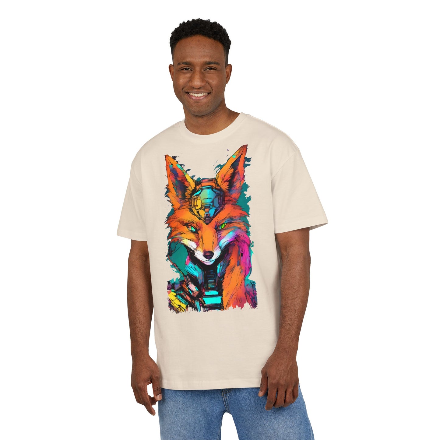 Vibrant Fox Graphic Oversized Tee, Unisex Streetwear Shirt, Unique Gift for Animal Lovers, Casual Wear, Colorful Art Tee