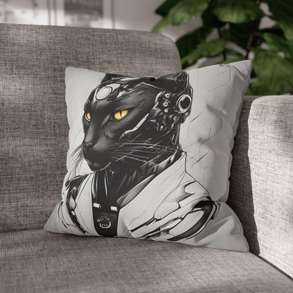 Square Pillowcase with Edgy Futuristic Cat Design