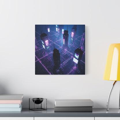 Futuristic Art Canvas, Urban Wall Decor, Retro Digital Print, Cyberpunk Artwork, Modern Home Aesthetic