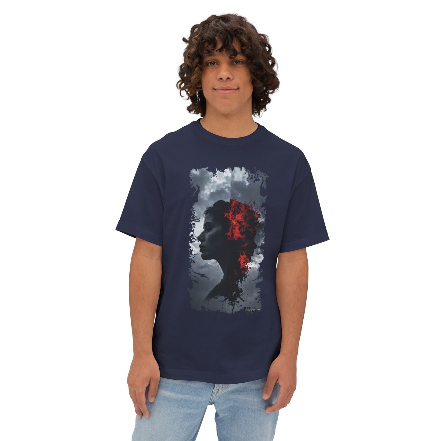 Stylish Oversized Boxy Tee with Artistic Profile Design, Casual Streetwear, Graphic T-shirt, Gift for Art Lovers, Everyday Comfort