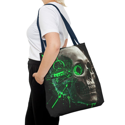 Gothic Skull Tote Bag, AOP Eco-Friendly Reusable Shopper, Dark Aesthetic Gift, Halloween, Cyberpunk Accessories, Stylish Everyday Carry