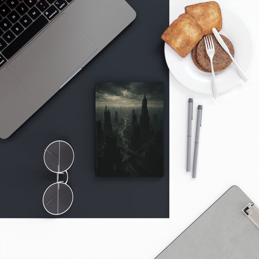 Moody Urban Skyline Journal, Aesthetic Hard Backed Notebook for Writing, Sketching, Gift for Creatives, Dark Cityscape Diary