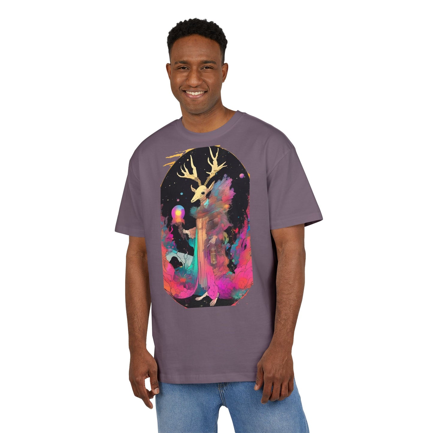 Cosmic Stag Unisex Oversize Tee | Bohemian Vibe T-Shirt, Fantasy Apparel, Unique Gift, Art-Inspired Fashion, Summer Style