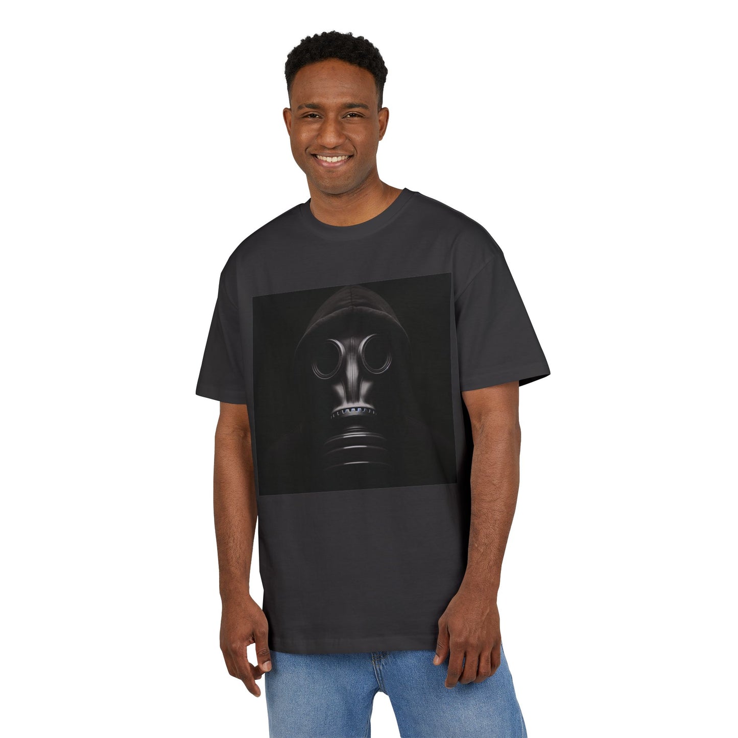 Unisex Heavy Oversize Tee with Bold Gas Mask Design, Streetwear, Artistic Tee, Gift for Trendsetters, Casual Wear, Grunge Fashion