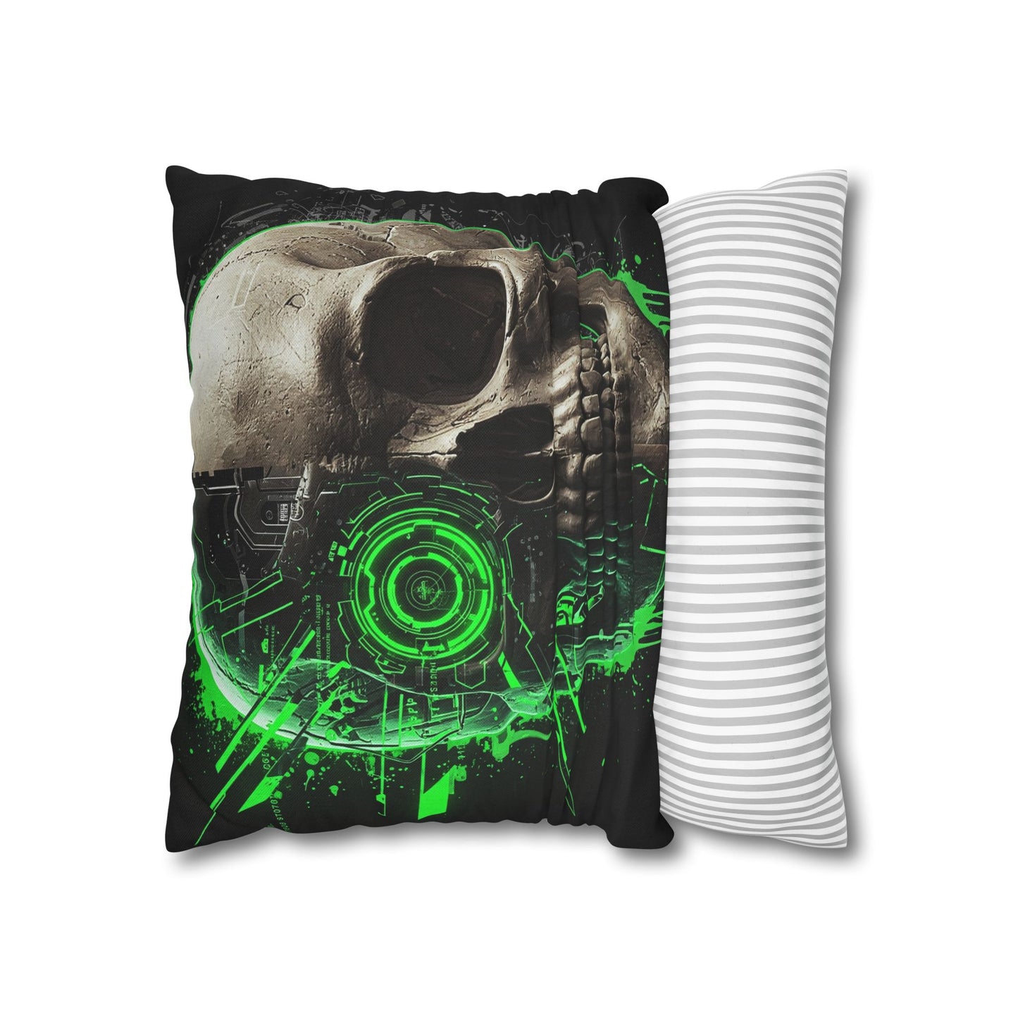 Futuristic Skull Pillowcase | Gothic Decor, Cyberpunk Home Accessories, Unique Gift, Halloween Decor, Throw Pillow