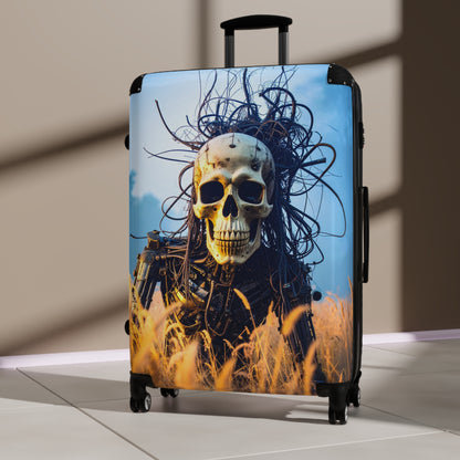Skull Design Suitcase - Edgy Luggage for Travel, Halloween Decor, Unique Gifts, Skull Lover Merchandise, Travel Accessories