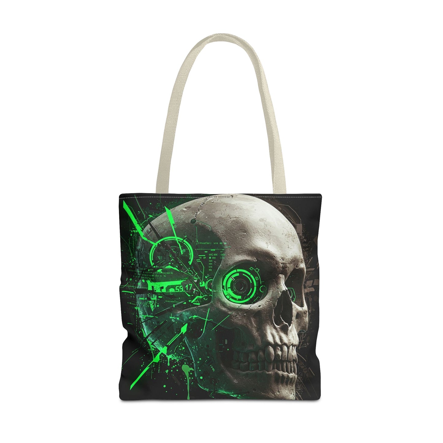 Gothic Skull Tote Bag, AOP Eco-Friendly Reusable Shopper, Dark Aesthetic Gift, Halloween, Cyberpunk Accessories, Stylish Everyday Carry