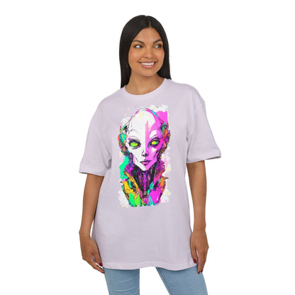 Colorful Alien Graphic Unisex Heavy Oversize Tee | Casual Streetwear, Gift for UFO Enthusiasts, Statement Tee, Festival Wear, Unique Art Tee