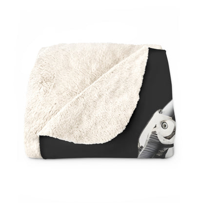 Sherpa Fleece Blanket with Futuristic Cyber Skull Design