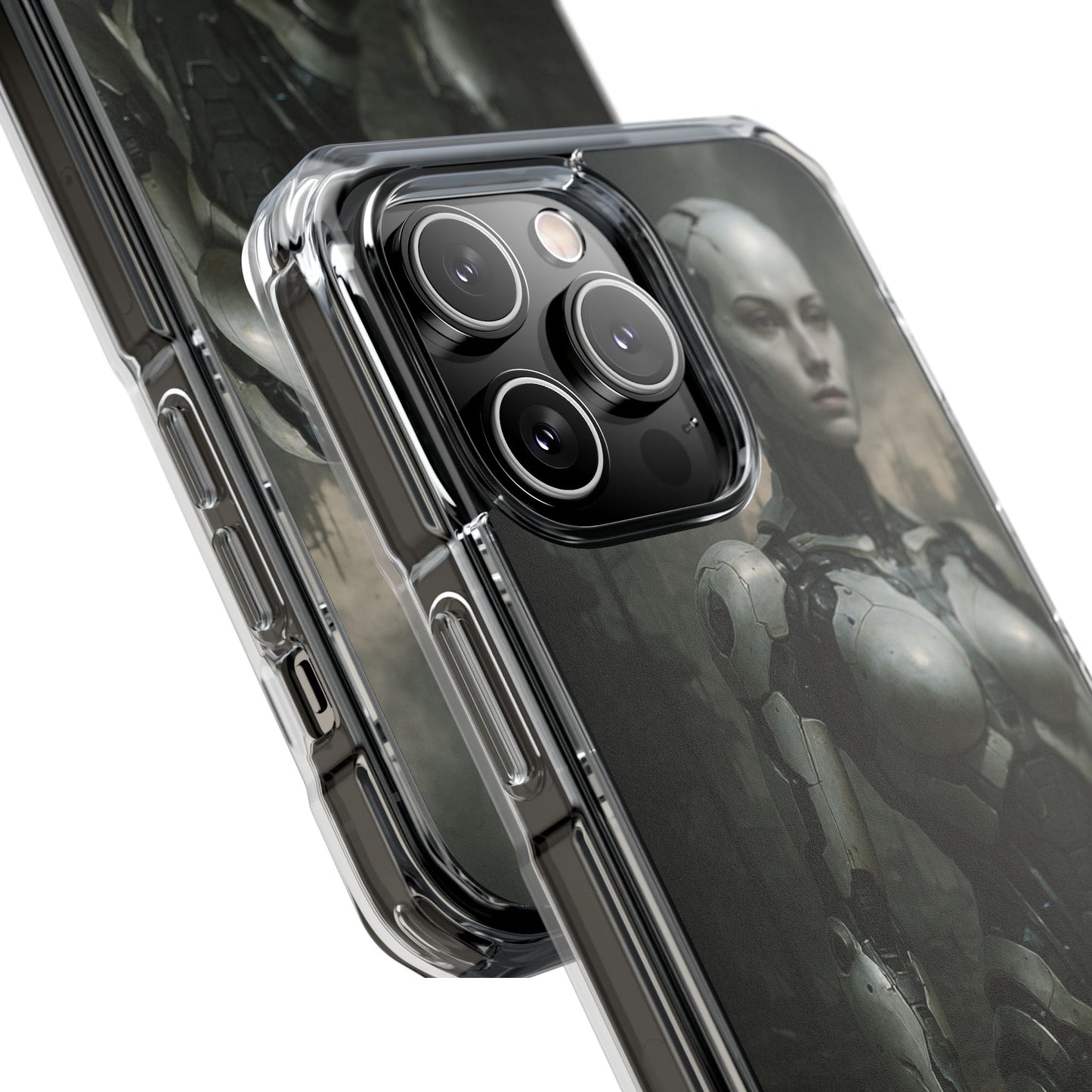 Futuristic Phone Case, Clear Impact Case with Sci-Fi Design, Smartphone Protection, Cyberpunk Aesthetic, Gift for Tech Lovers