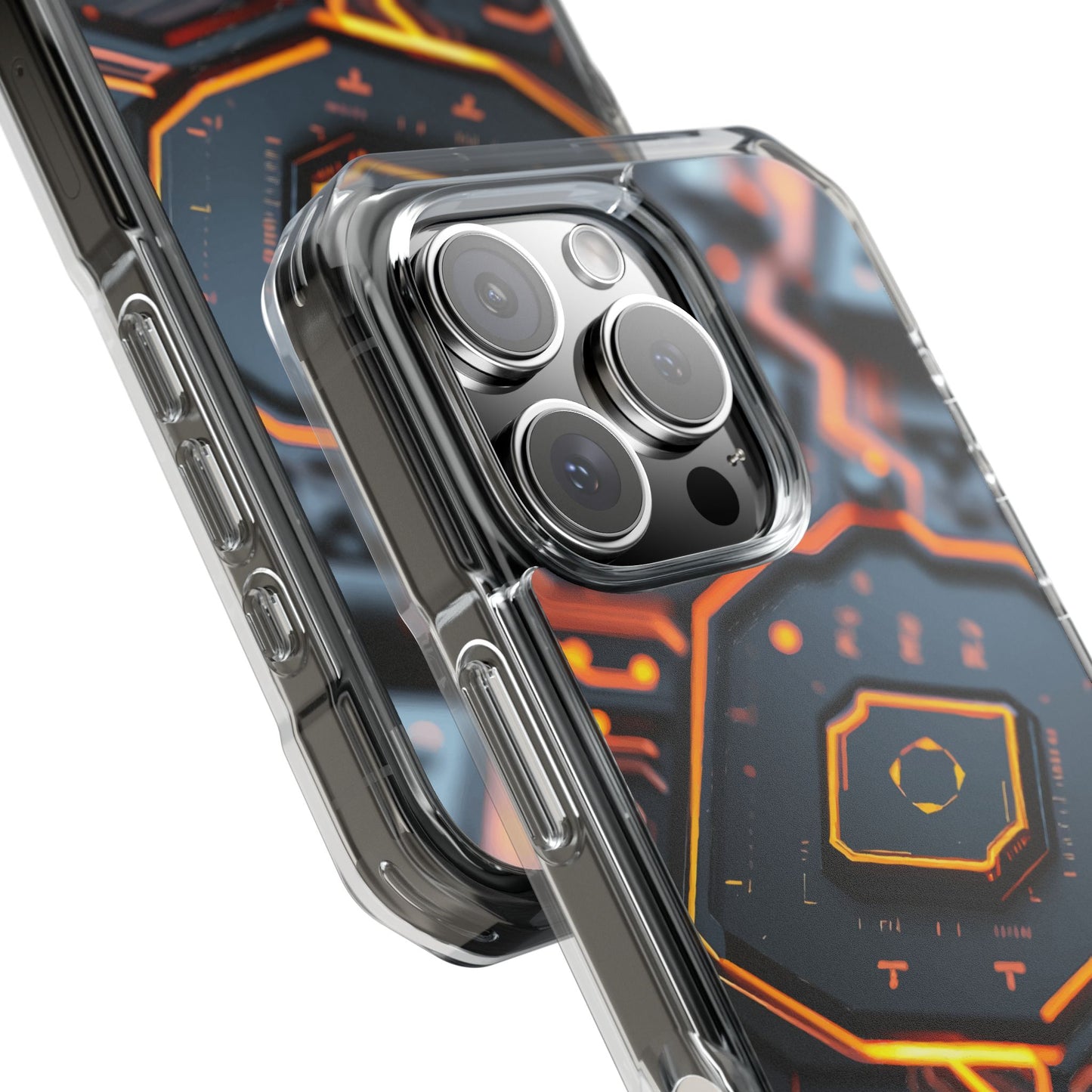 Futuristic Magnetic Phone Case, Clear Impact Case, Stylish Tech Accessory, Gifts for Tech Enthusiasts, Unique Phone Cover