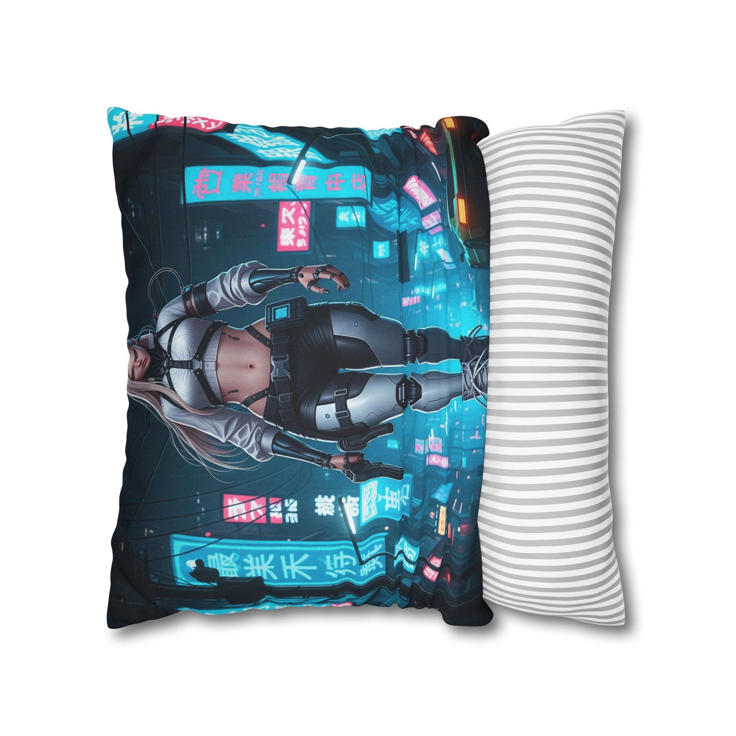 Futuristic Cyberpunk Pillowcase, Cozy Home Decor, Modern Sofa Cushion, Unique Gift for Gamers, Bedroom Accent