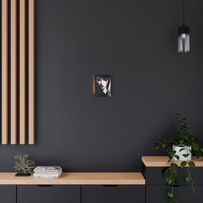 Japanese Art Canvas, Stretched Wall Art, Modern Home Decor, Red and Black Portrait, Unique Gift for Art Lovers, Asian Aesthetic