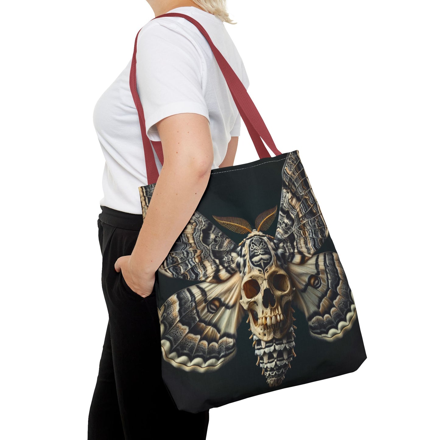 Gothic Skull Moth Tote Bag, Edgy Eco-Friendly Tote, Artsy Shopping Bag, Unique Gift for Halloween, Boho Tote for Nature Lovers