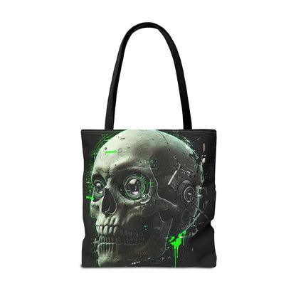 Futuristic Skull Tote Bag, Eco-Friendly Shopping Bag, Graphic Tote, Halloween Gift, Unique Art Bag, Stylish Carryall, Gift for Nerds